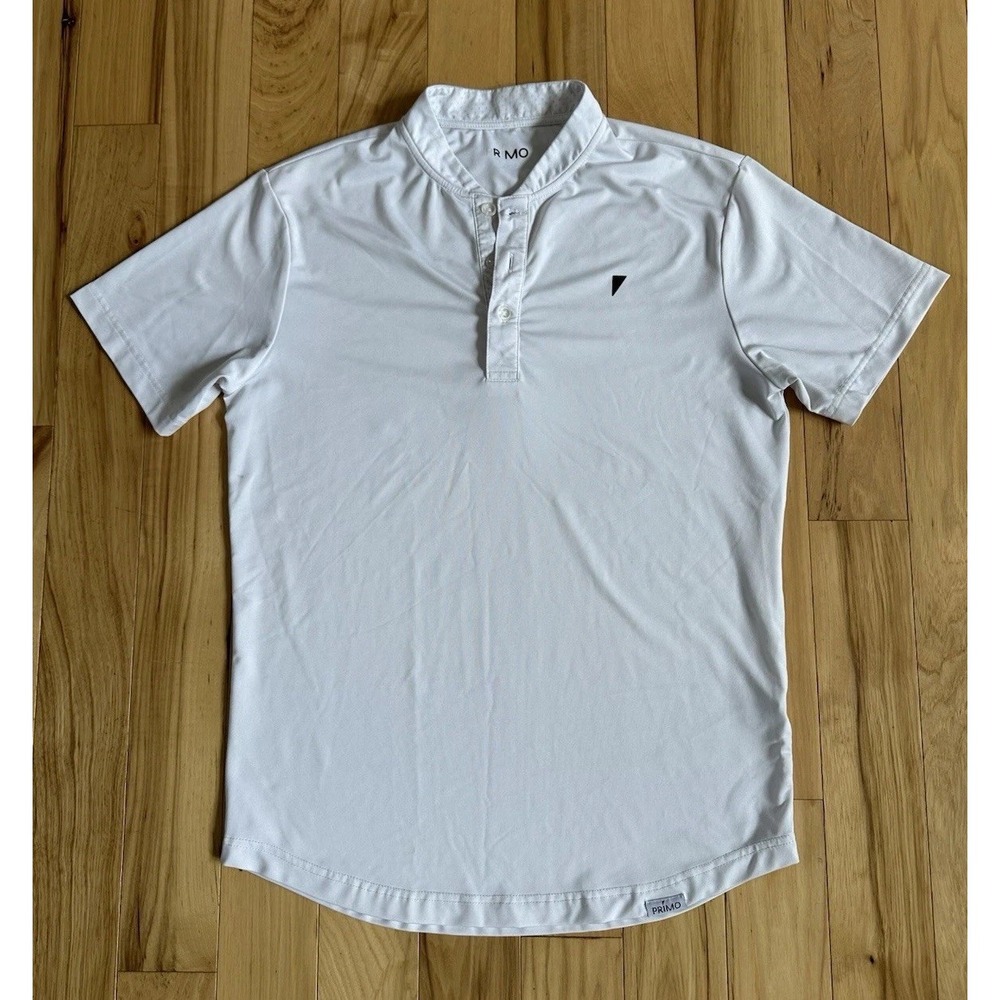 Primo Men White Blade Collar Polo Shirt Size Small Short Sleeve Pullover Reg Fit